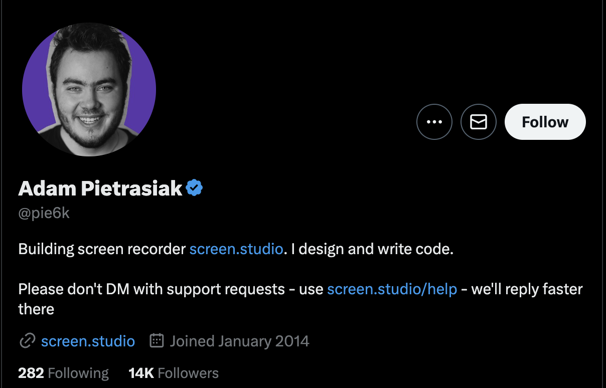 Adam's Twitter Profile