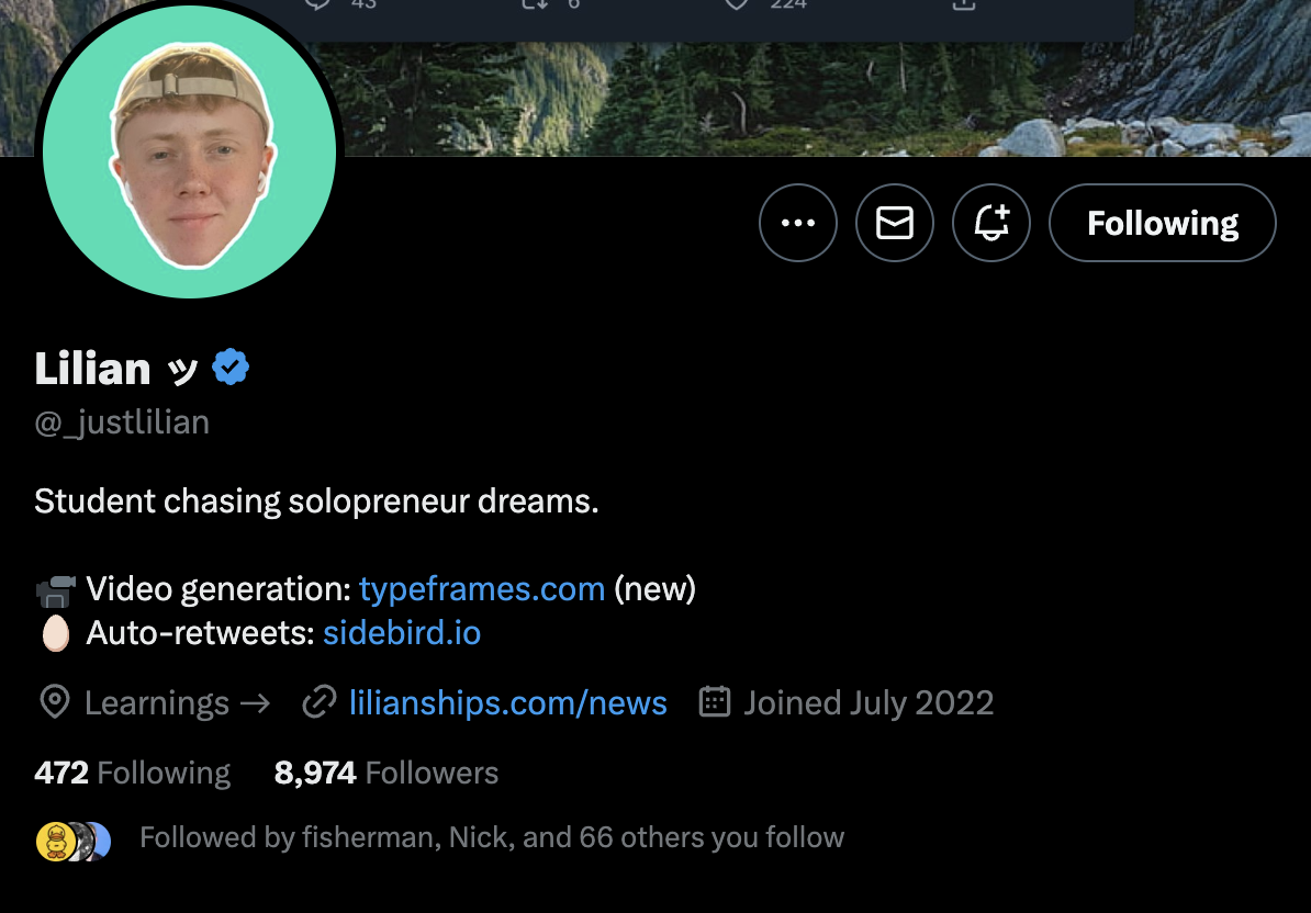 Lilian's Twitter Profile